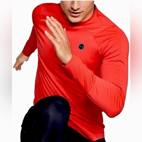 UNDER ARMOUR Men’s ColdGear Rush Mock-Shirt Size Large Orange 16% Elastane - Picture 1 of 13